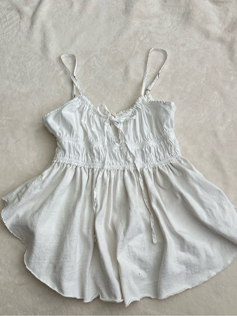 FP - We The Free White Smocked Babydoll Tank with Ruffled Trim
